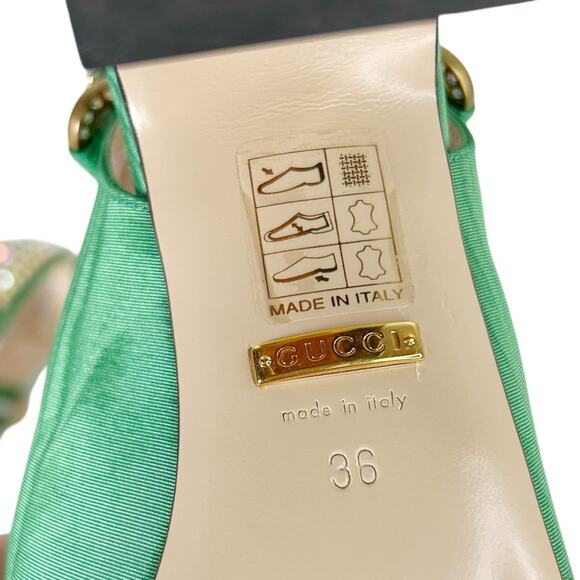 GUCCI Madelyn Crystal Square G Embellished Silk Satin Slingback Heels - Picture 8 of 11